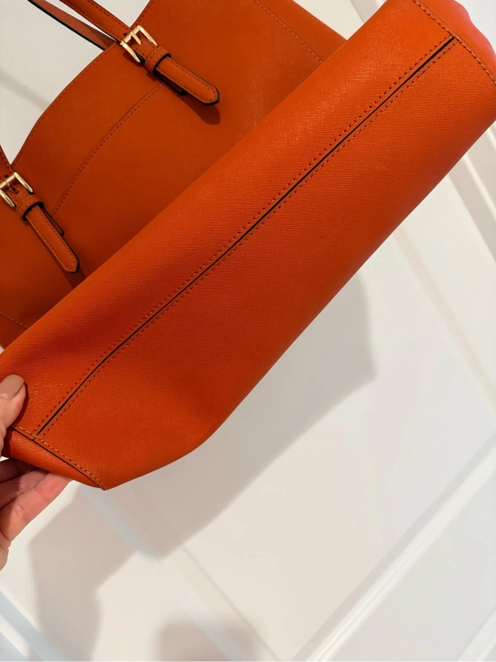 Michael Kors Burnt Orange Leather Tote with Gold MK Emblem